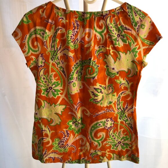 LAUREN RALPH LAUREN T-SHIRT ORANGE PAISLEY FLORAL MP NWOT - Picture 2 of 7